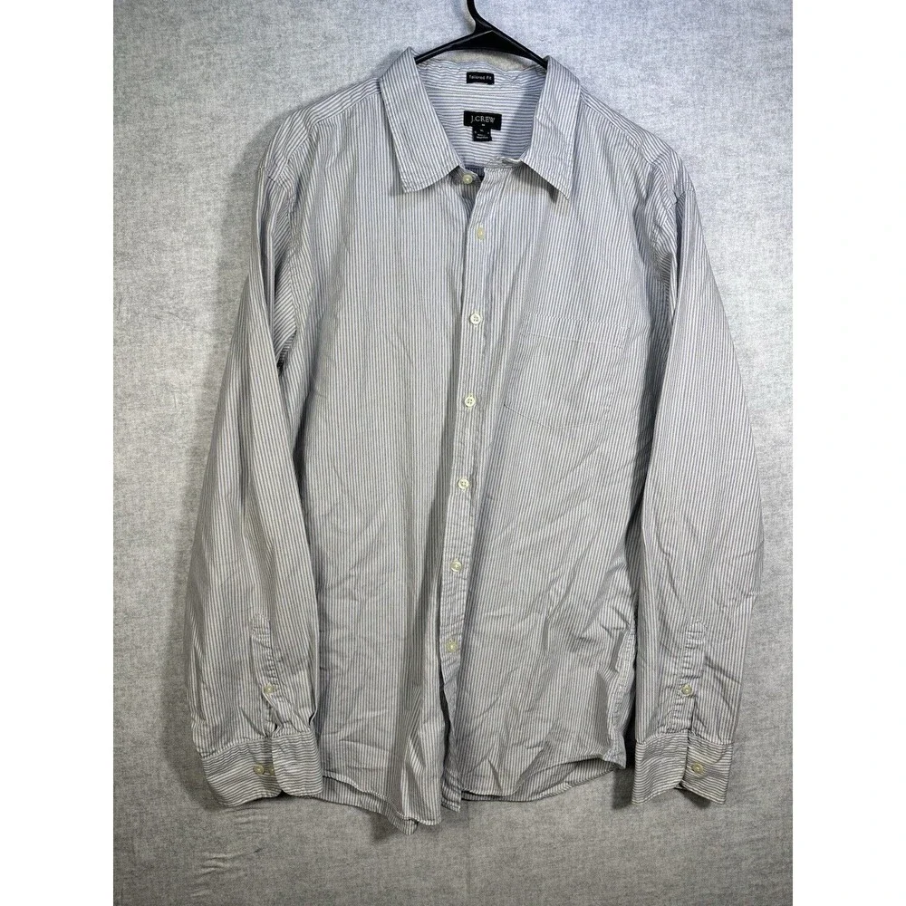 J. Crew Tailored Fit Button Down Shirt 100% Cotton Preppy Striped Mens Size XL